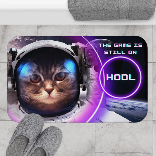 Space Kitty - The game is still on HODL bath mat