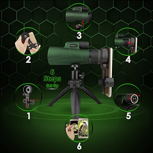 ARPBEST 25X50 Monocular Telescope High Power with Smartphone Holder & Tripod