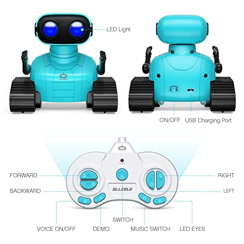 Robot Toys, Rechargeable Kids RC Robots for Girls & Boys, Remote Control Toy with LED Eyes & Music, for Children Age 3+ Years Old - Blue