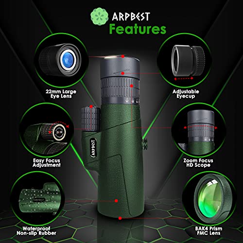 ARPBEST 25X50 Monocular Telescope High Power with Smartphone Holder & Tripod