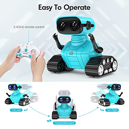 Robot Toys, Rechargeable Kids RC Robots for Girls & Boys, Remote Control Toy with LED Eyes & Music, for Children Age 3+ Years Old - Blue