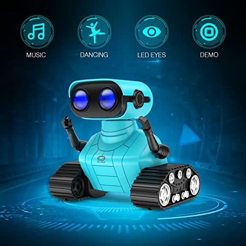 Robot Toys, Rechargeable Kids RC Robots for Girls & Boys, Remote Control Toy with LED Eyes & Music, for Children Age 3+ Years Old - Blue