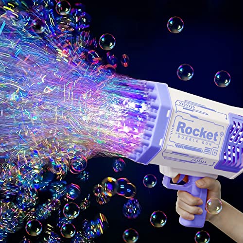 Rocket Bubble Blower Machine blasts 500+ Bubbles Per Minute - Summer Toy Gift, Electric Led Lights