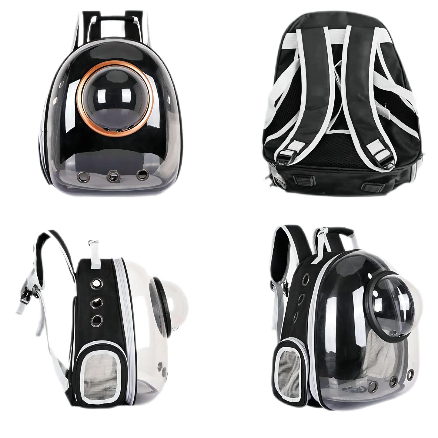 Pet Space Capsule Backpack, Small Medium Cat Puppy Dog Carrier, Transparent Breathable Heat Proof, Pet Carrier for Travel Hiking Walking Camping (Black)