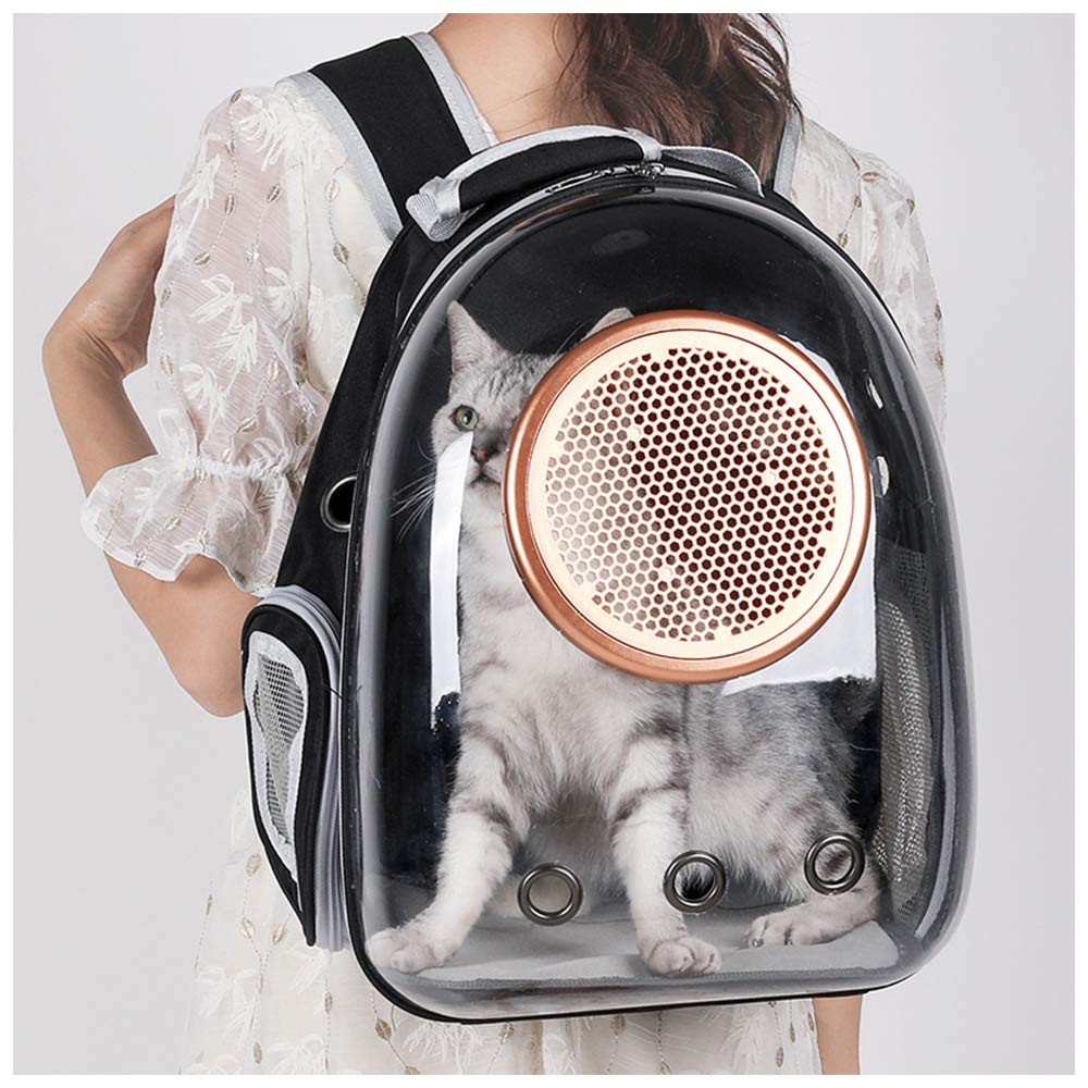 Pet Space Capsule Backpack, Small Medium Cat Puppy Dog Carrier, Transparent Breathable Heat Proof, Pet Carrier for Travel Hiking Walking Camping (Black)