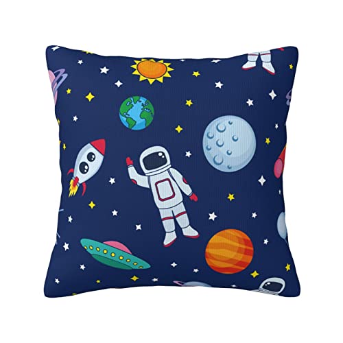 Planets Astronauts Spaceships and Rockets Double Sided Pillow Covers Colourful Space Painting Plush Pillowcases Square Cushion Pillow Cases for Sofa Bed Home Decor 45cm x 45cm (18" x 18")