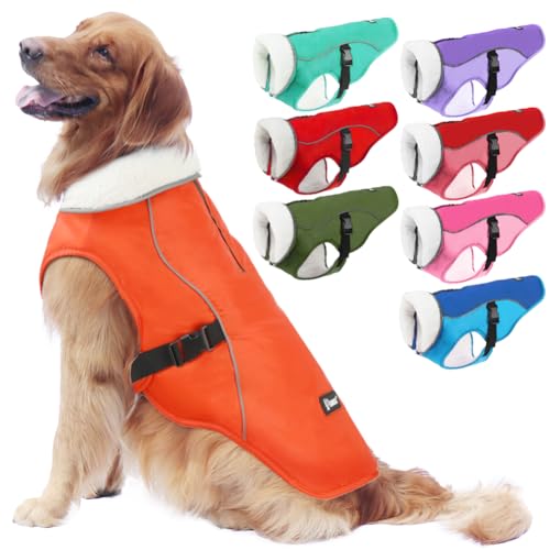 EMUST Dog Coat Winter, Waterproof Dog Snow Jacket for Winter, Adjustable Small/Medium/Large Dog Coat/s for Winter, Orange, L