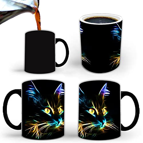 Hosoncovy Ceramic Colored Cat Hot Heat Changing Mug Color Changing Mug Hot Heat Sensitive Mug Coffee Mug Tea Mug Drink Cup Milk Mug