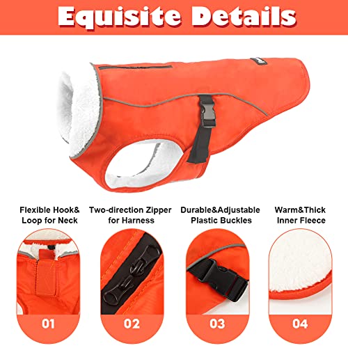 EMUST Dog Coat Winter, Waterproof Dog Snow Jacket for Winter, Adjustable Small/Medium/Large Dog Coat/s for Winter, Orange, L