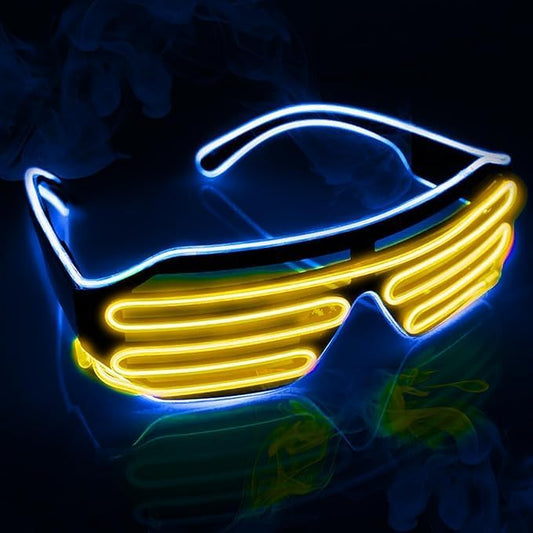 SHARRLA 1pc Led Glasses Light up El Wire Rave Shutter Glasses, Glow In Dark Flashing Led Sunglasses, Luminous Glasses For Parties, EDM, Halloween RB01 PATENTED