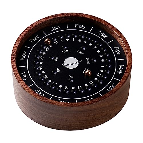 QSLKI Exquisite Walnut Wooden Planetary Perpetual Calendar, No batteries required