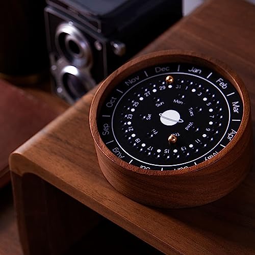 QSLKI Exquisite Walnut Wooden Planetary Perpetual Calendar, No batteries required