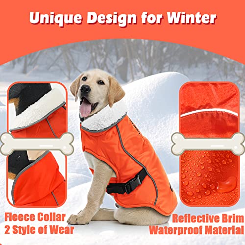 EMUST Dog Coat Winter, Waterproof Dog Snow Jacket for Winter, Adjustable Small/Medium/Large Dog Coat/s for Winter, Orange, L