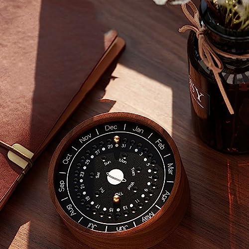 QSLKI Exquisite Walnut Wooden Planetary Perpetual Calendar, No batteries required