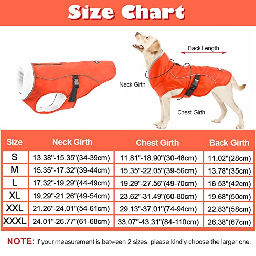 EMUST Dog Coat Winter, Waterproof Dog Snow Jacket for Winter, Adjustable Small/Medium/Large Dog Coat/s for Winter, Orange, L