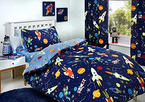 Glow In The Dark Duvet Cover Set | Double Bed Size | Blue Bedding