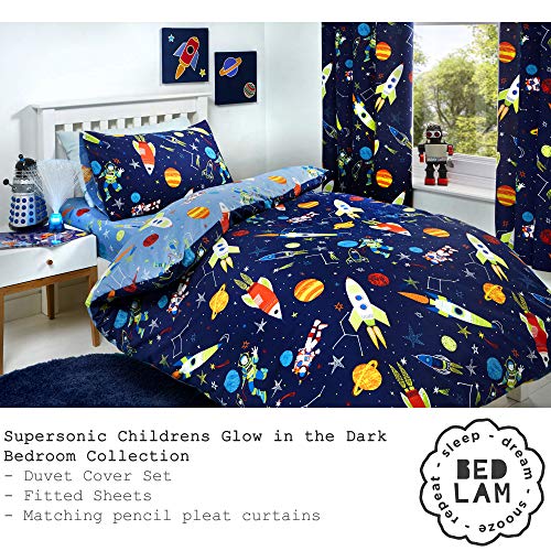 Glow In The Dark Duvet Cover Set | Double Bed Size | Blue Bedding