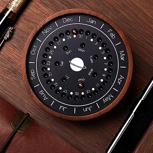 QSLKI Exquisite Walnut Wooden Planetary Perpetual Calendar, No batteries required