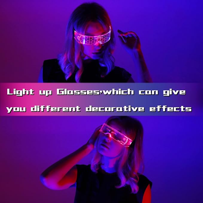 LED Visor Glasses, 2pcs LED Light Up Party Glasses - 7 Colours 5 Modes