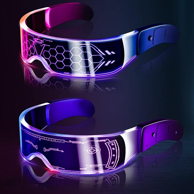 LED Visor Glasses, 2pcs LED Light Up Party Glasses - 7 Colours 5 Modes