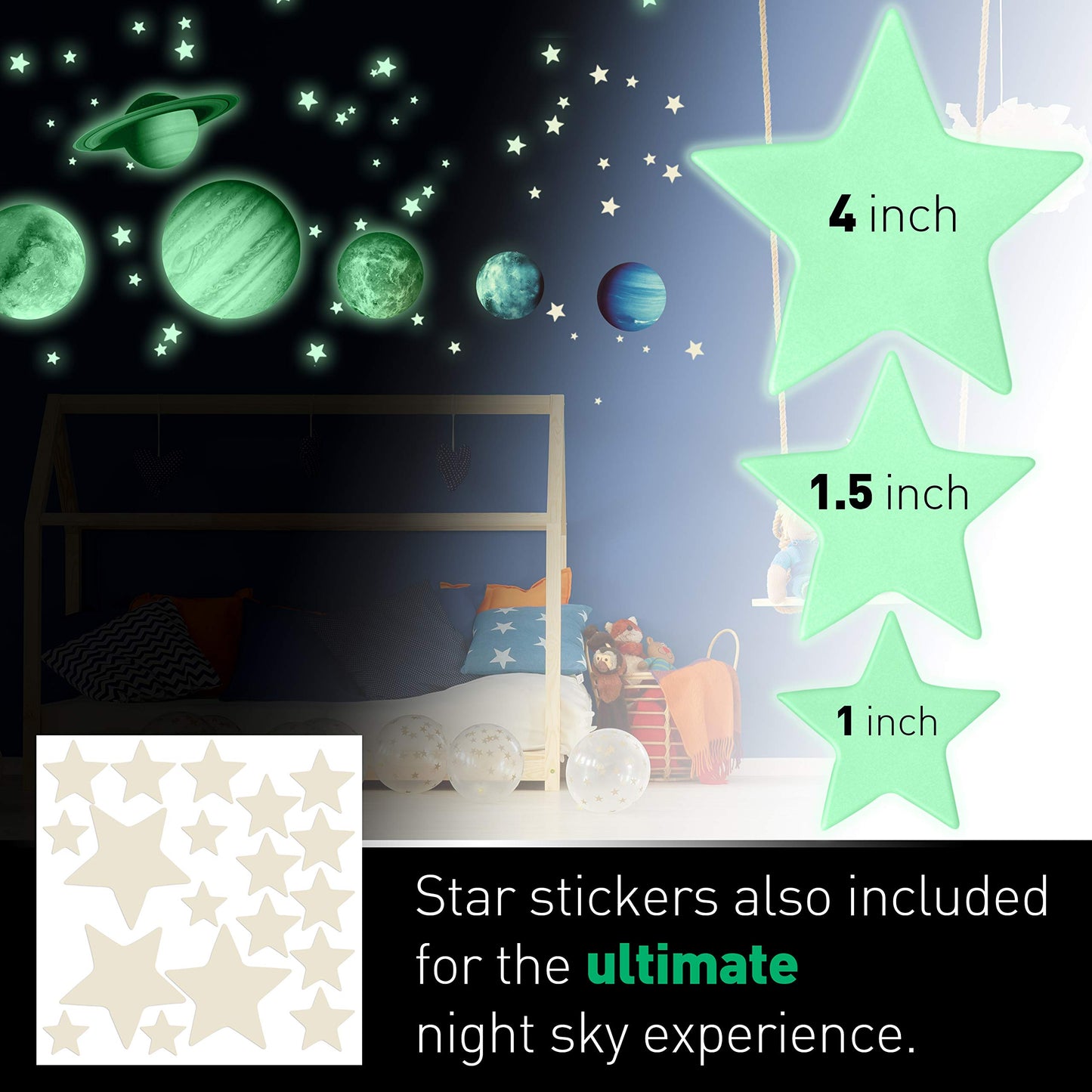 Glow in The Dark Stars and Planets - Bright Solar System Wall Stickers