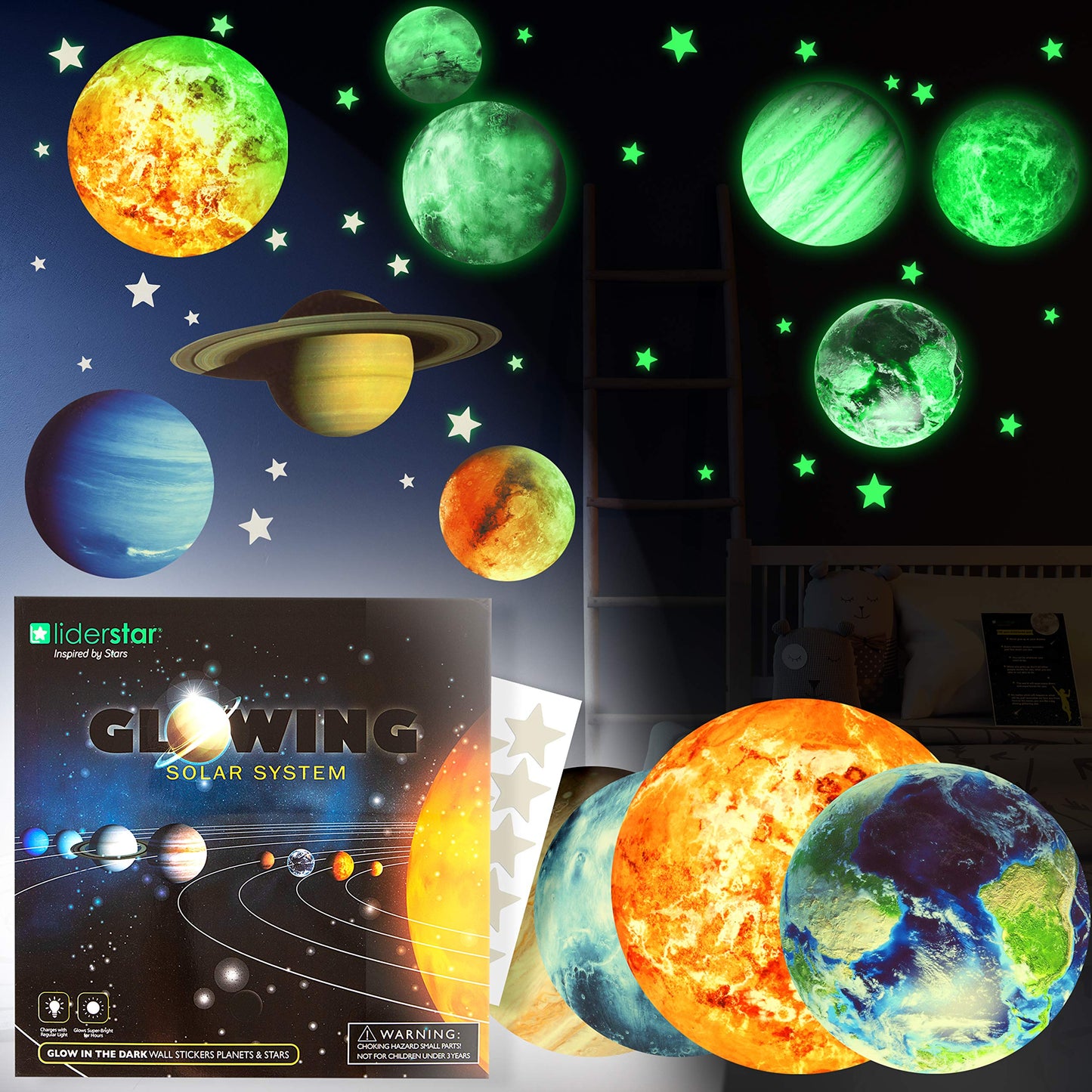 Glow in The Dark Stars and Planets - Bright Solar System Wall Stickers